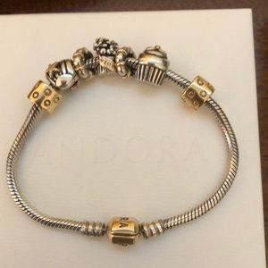 Authentic Pandora 14k and 925 Bracelet w/charms